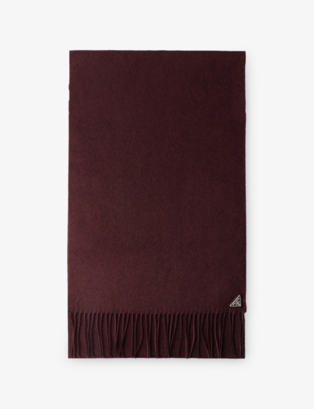 Logo-plaque fringed-trim silk and cashmere-blend scarf