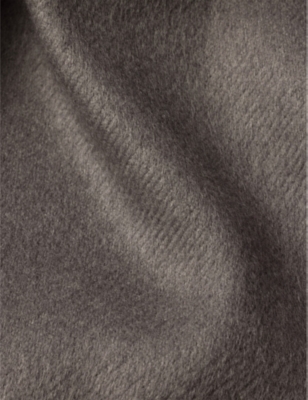 Prada Mens Grey Logo-plaque Fringed-trim Silk And Cashmere-blend Scarf In Grey