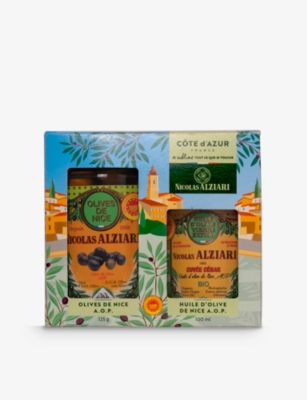 NICOLAS ALZIARI: Gift box with extra virgin olive oil and olives 225g