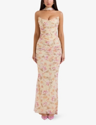 HOUSE OF CB: Hallie strapless floral-print stretch-woven corset