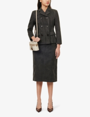 Gucci Womens Canvas Double-breasted Slim-fit Cotton Blazer Black Grey In Black Grey