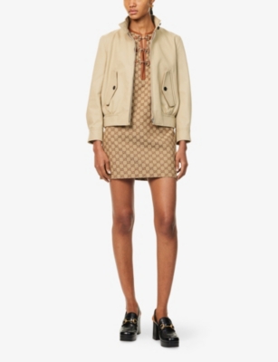 Gucci Womens Band-collar Two-buttoned-pockets Regular-fit Cotton Jacket Cold Beige In Cold Beige
