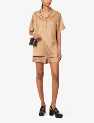 GUCCI: Hammered Monogram Mid-Rise Regular-Fit Woven-Blend Shorts