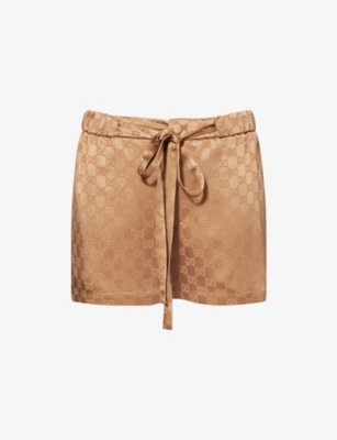 GUCCI: Hammered Monogram Mid-Rise Regular-Fit Woven-Blend Shorts