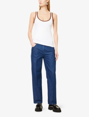 Gucci White Ribbed Cotton Web Tank Top In White Mix