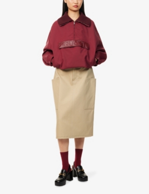 GUCCI: Patch-Pockets High-Waist Cotton Midi Skirt