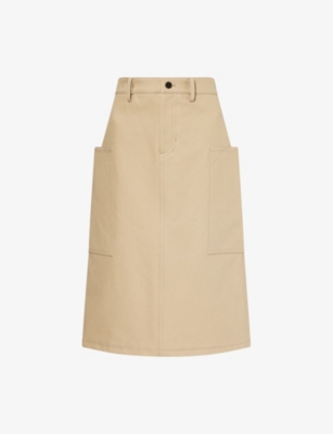 GUCCI: Patch-Pockets High-Waist Cotton Midi Skirt
