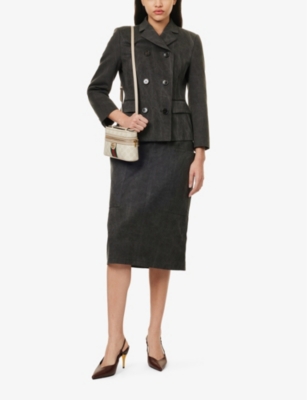 Gucci Womens Black Grey Canvas Patch-pockets Cotton Midi Skirt In Black Grey