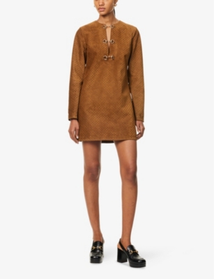 GUCCI: GG Horsebit-Detail Suede Mini Dress