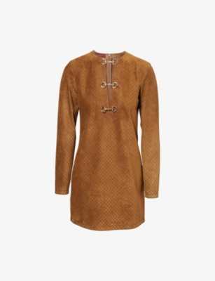 GUCCI: GG Horsebit-Detail Suede Mini Dress