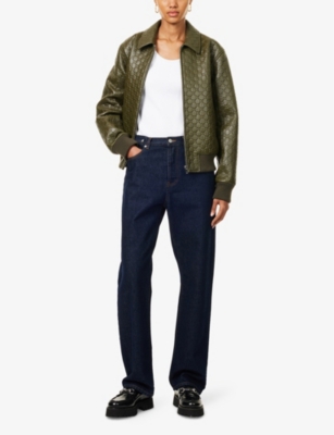 GUCCI: Monogram Two-Welt-Pockets Relaxed-Fit Leather Jacket