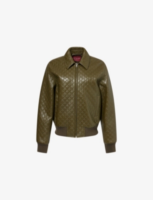 GUCCI: Monogram Two-Welt-Pockets Relaxed-Fit Leather Jacket