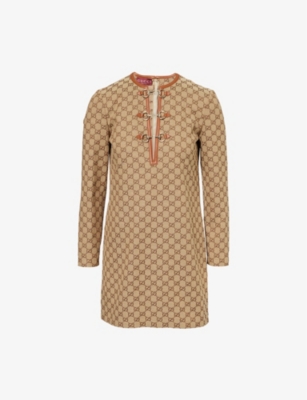 GUCCI: GG Horsebit-Detail Canvas Mini Dress