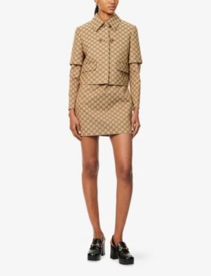 GUCCI: GG Brand-Monogram Short-Sleeve Canvas Jacket