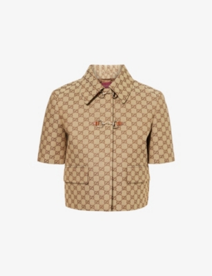 GUCCI: GG Brand-Monogram Short-Sleeve Canvas Jacket