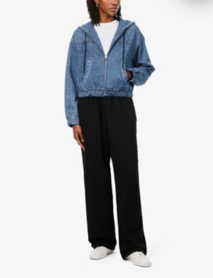 RAG & BONE WOMENS TOPAZ MIRAMAR DAVINA ZIP-FRONT DENIM-FLEECE HOODY 