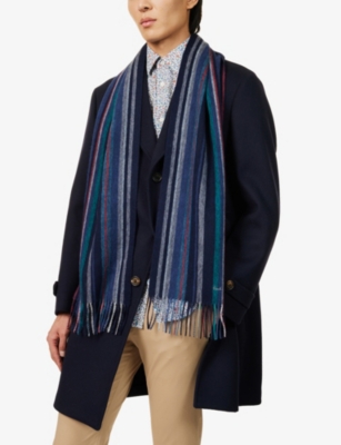 PAUL SMITH: Trent striped fringe-trim wool-knit scarf