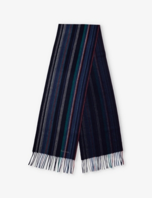 PAUL SMITH: Trent striped fringe-trim wool-knit scarf