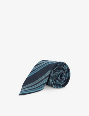 PAUL SMITH: Block Stripe linen and silk-blend jacquard tie