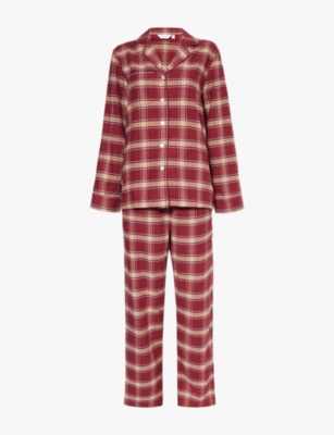 Derek Rose Womens Burgundy Kelburn Checked Cotton-flannel Pyjama Set