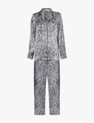 Derek Rose Womens  Brindisi Botanic-pattern Silk-satin Pyjama Set In Green