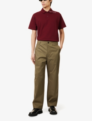 Gucci Mens Regular-fit Wide-leg Cotton Trousers Military Green In Military Green
