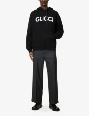 GUCCI: Logo text-embroidered cotton hoody