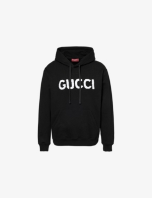 GUCCI: Logo text-embroidered cotton hoody