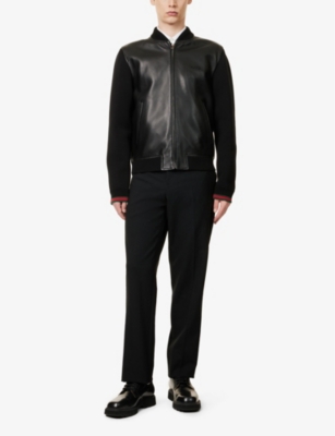 Gucci Black Bomber Jacket With Front Logo In Nappa Leather And Mesh Man In Black Green Red