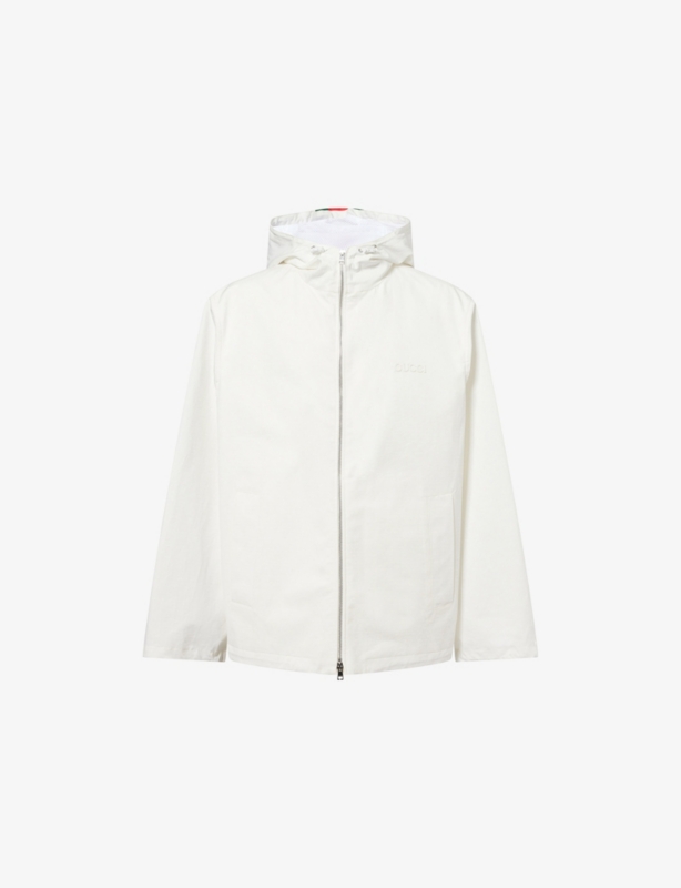 Logo-Print Grid-Woven Cotton Jacket