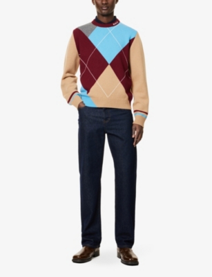 GUCCI: Diamond-pattern crewneck knitted wool and cashmere jumper