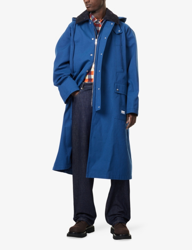 Detachable-Collar Hooded Cotton-Canvas Coat