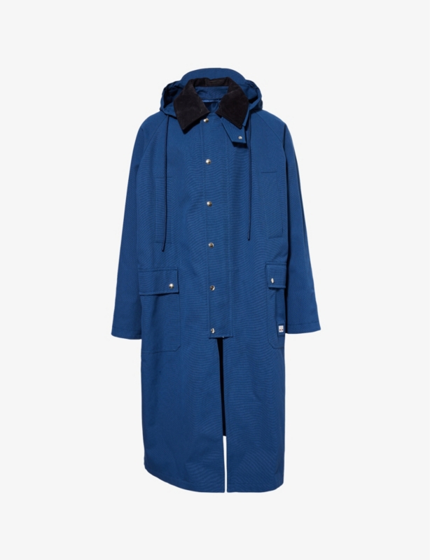 Detachable-Collar Hooded Cotton-Canvas Coat