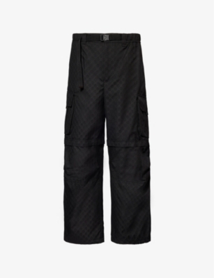 GUCCI: Monogram-pattern wide-leg regular-fit woven trousers