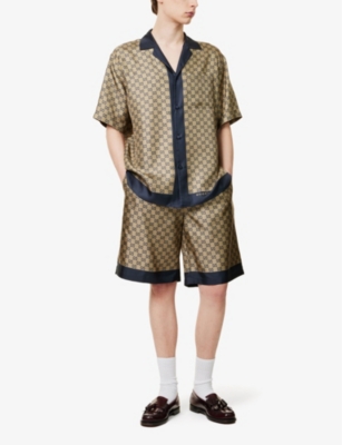 GUCCI: Monogram-print two-slip-pockets relaxed-fit silk shorts