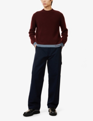 Gucci Mens Regular-fit Monogram-pattern Cotton-canvas Trousers Ink In Ink