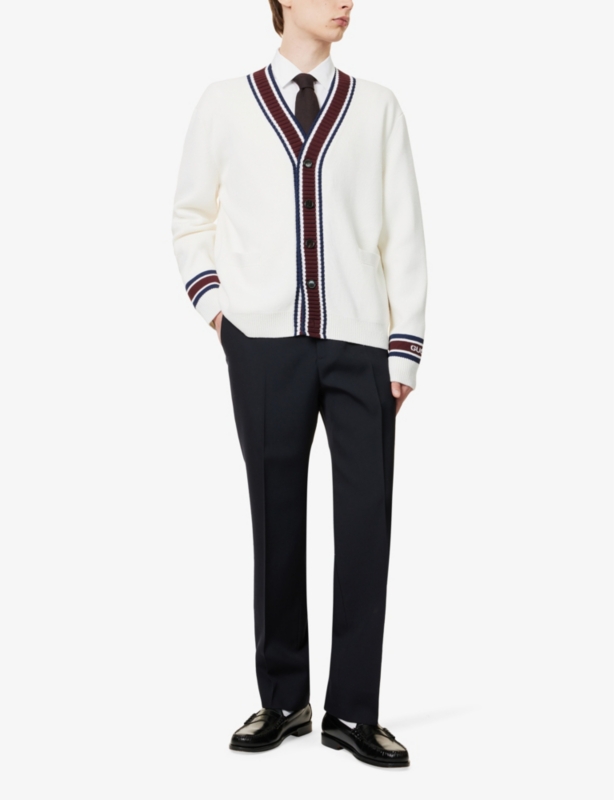 Striped V-neck relaxed-fit wool cardigan
