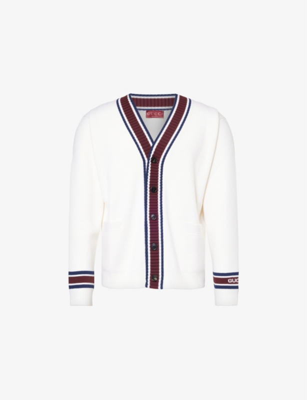 Striped V-neck relaxed-fit wool cardigan