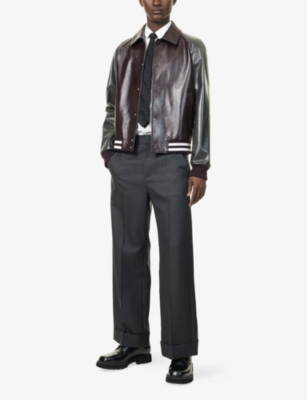 GUCCI: Logo-Embossed Shiny Leather Bomber Jacket