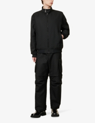 Gucci Mens Monogram-print Two-zip-pockets Relaxed-fit Woven-blend Jacket Black In Black