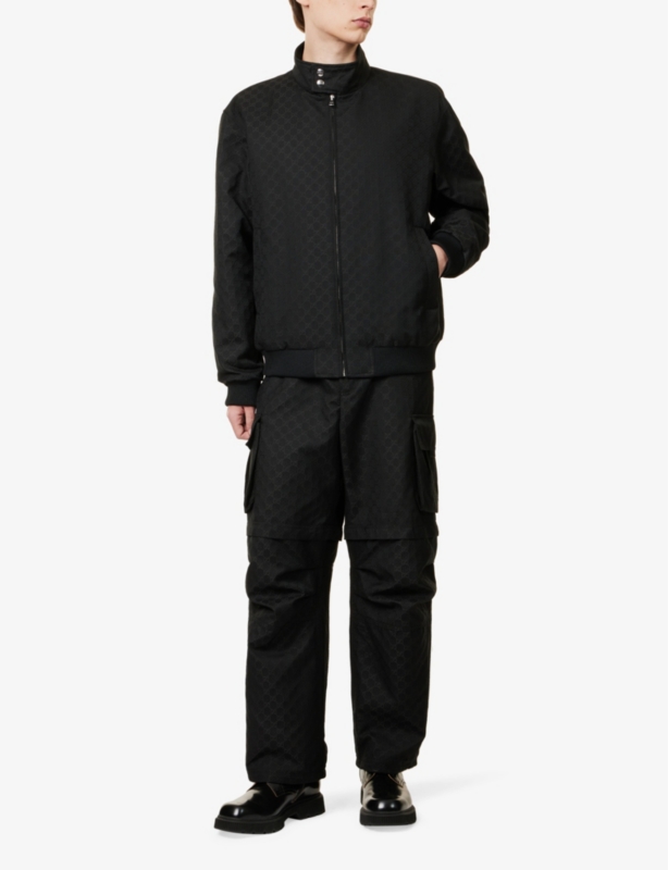 Monogram-print two-zip-pockets relaxed-fit woven-blend jacket