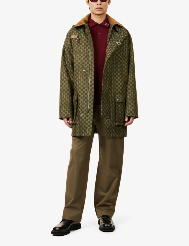 Detachable-hood monogram cotton-canvas jacket