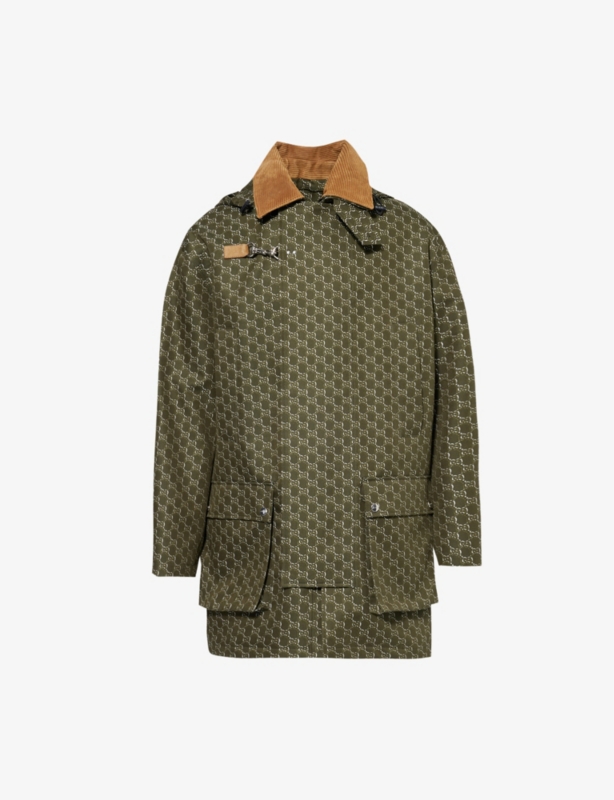 Detachable-hood monogram cotton-canvas jacket