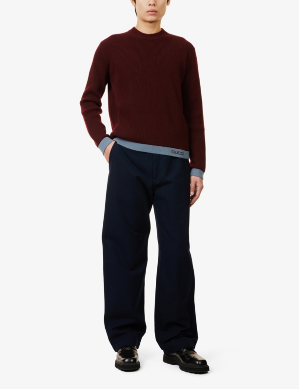 Regular-fit contrasting-trim wool-knit jumper