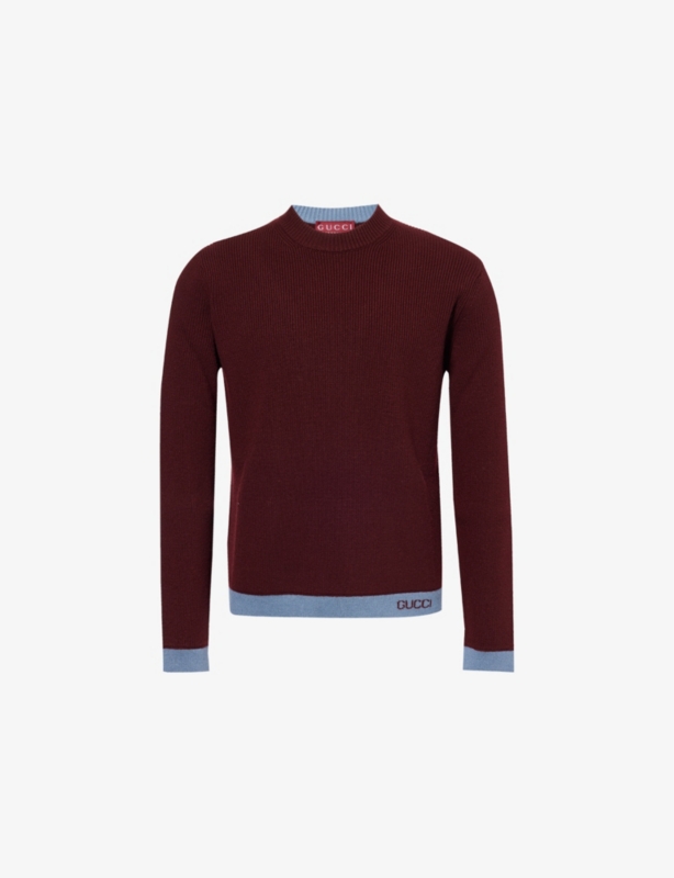 Regular-fit contrasting-trim wool-knit jumper