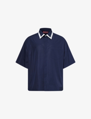 null: Contrast-Collar Oversized Cotton Shirt