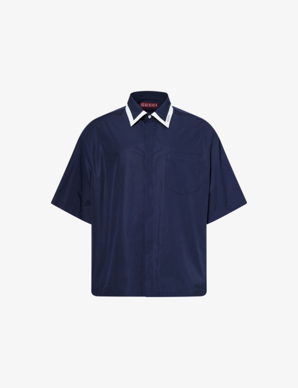 Contrast-Collar Oversized Cotton Shirt
