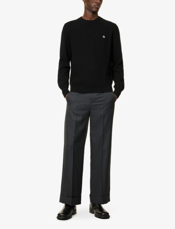 Logo-embroidered crewneck wool and cashmere jumper