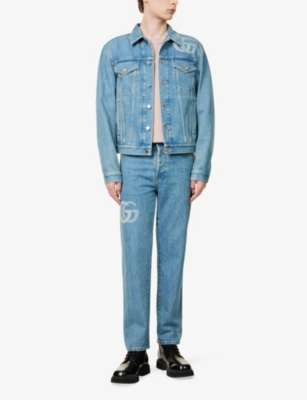 GUCCI: Monogram-print buttoned-pockets relaxed-fit denim jacket
