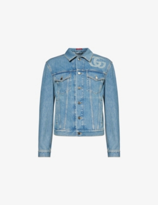 GUCCI: Monogram-print buttoned-pockets relaxed-fit denim jacket